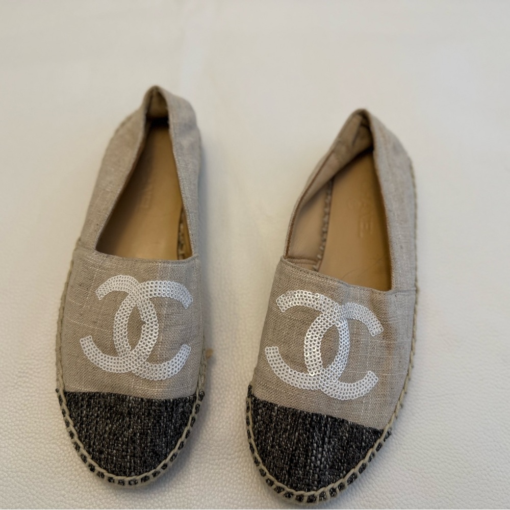 CC Beige and Black Espadrilles